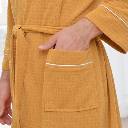 Spring Autumn Thickened Men Lady Couple Nightgown Korean-Style Three-Quarter Sleeve Absorbent Waffle Nightgown