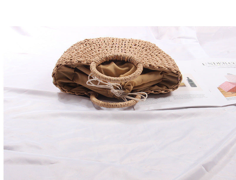 Semicircle Straw Bag Vacation Beach Bag Summer South Korea Simple Handheld Woven Bag Rattan Women Bag - GLAMWEARS