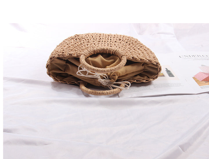 Semicircle Straw Bag Vacation Beach Bag Summer South Korea Simple Handheld Woven Bag Rattan Women Bag - GLAMWEARS