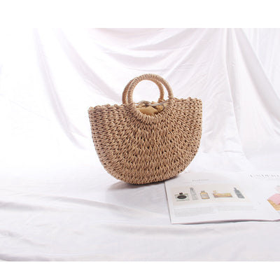 Semicircle Straw Bag Vacation Beach Bag Summer South Korea Simple Handheld Woven Bag Rattan Women Bag