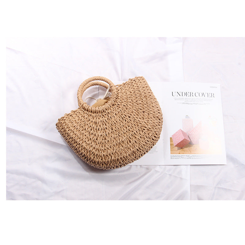 Semicircle Straw Bag Vacation Beach Bag Summer South Korea Simple Handheld Woven Bag Rattan Women Bag