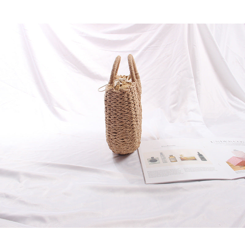 Semicircle Straw Bag Vacation Beach Bag Summer South Korea Simple Handheld Woven Bag Rattan Women Bag - GLAMWEARS