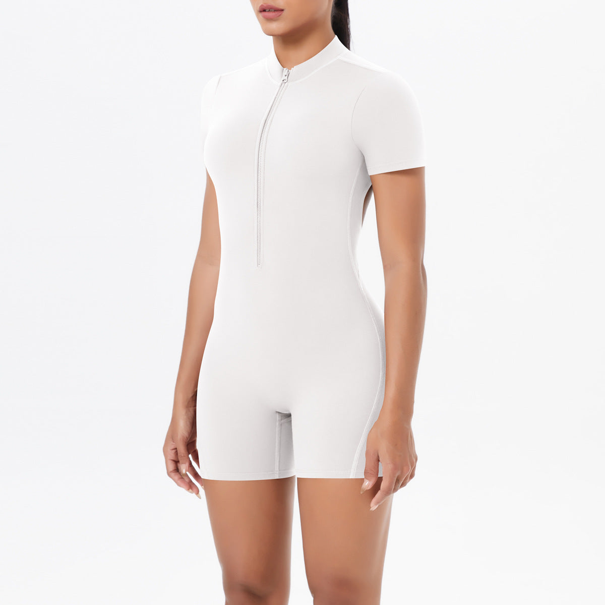 Hollow Out Cutout Beauty Back Short Sleeve Zipper Jumpsuit Peach Hip Sports Fitness Bare Back Jumpsuit Yoga Clothes for Women