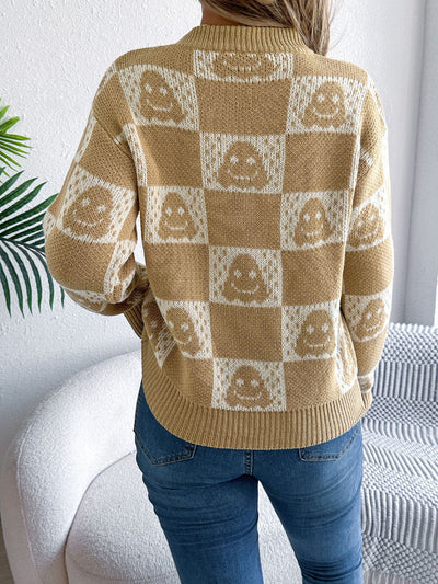 Autumn Winter Halloween Plaid Lantern Long Sleeve Pullover Women Clothing
