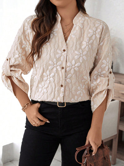 Plus Size Spring Autumn Women Clothing Front Breasted Long Sleeve Shirt Top