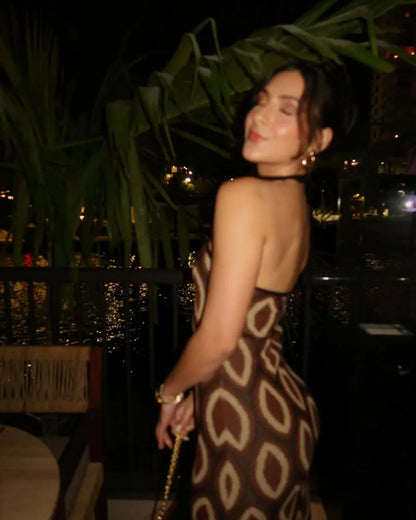 Hollow Out Cutout out Split Dress Beach Halter Backless Beach Bohemian Dress Long Evening Dress Women