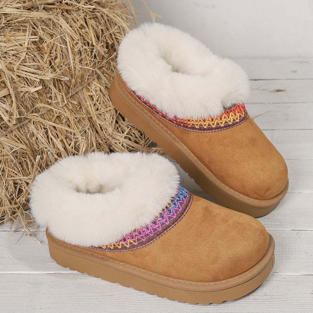 Winter Knitted Belt Wool Mouth Short Snow Boots Women Thick Bottom Thickened Fleece lined Platform Slip on Cotton Shoes - GLAMWEARS