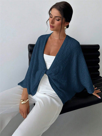 Cross Design Deep V Plunge neck Casual Loose Elegant Simple Sweater