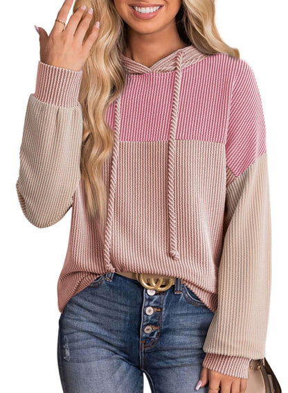 Autumn Winter Twist Strip Color Matching Long Sleeve Hoodie Loose Sweater