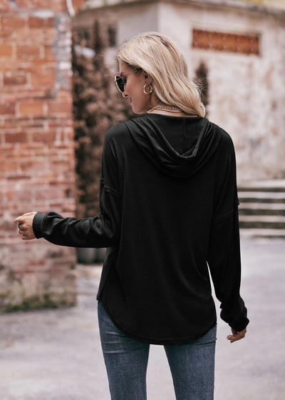 Women Clothing Autumn Winter Casual Loose Solid Color Hoodie Sweatshirt