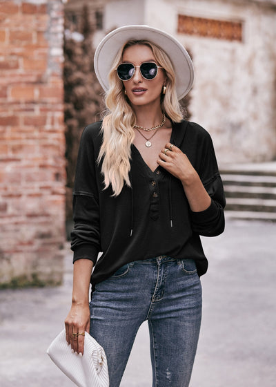 Women Clothing Autumn Winter Casual Loose Solid Color Hoodie Sweatshirt