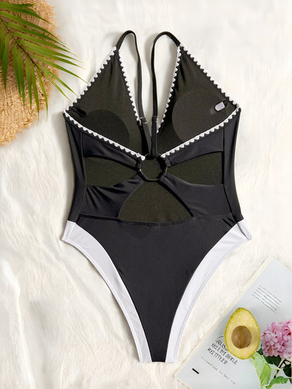 Bikini One Piece Swimsuit Halter Bikini Swimsuit Women Color Matching Swimsuit Sexy