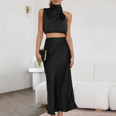 Summer Women Clothing Sexy Scarf Top Draping Skirt Casual Set Women Evening Dress