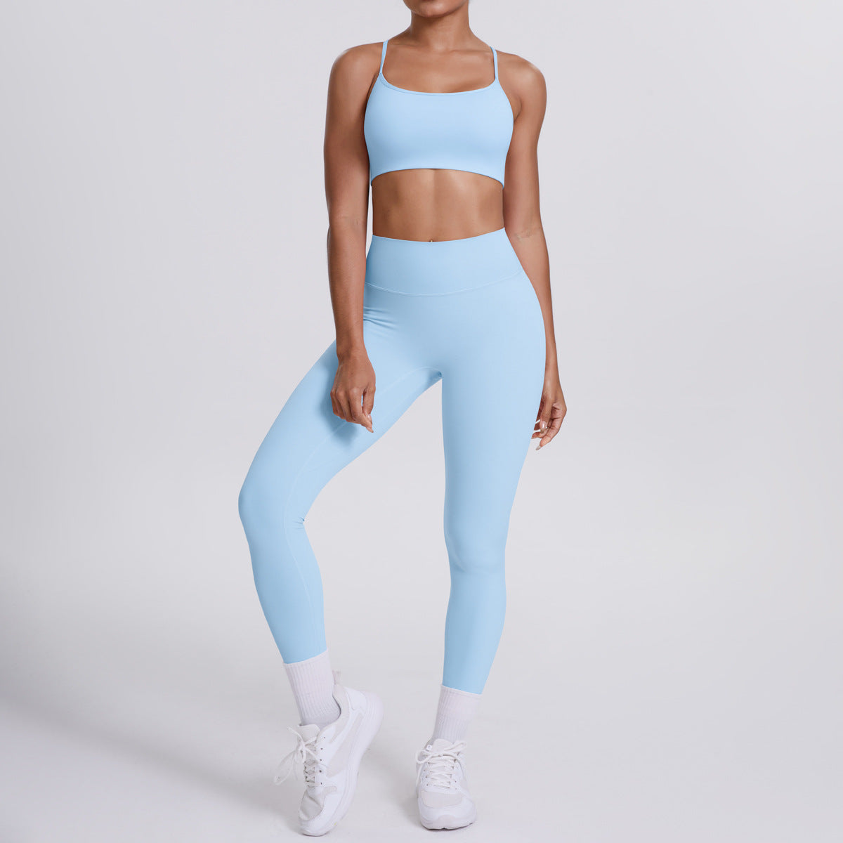 Nude Feel No Embarrassment Line Sports Trousers Sexy Shoulder Strap Beauty Back Running Fitness Pants Yoga Clothes Set
