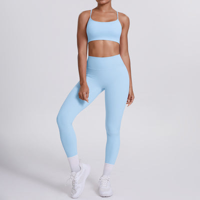 Nude Feel No Embarrassment Line Sports Trousers Sexy Shoulder Strap Beauty Back Running Fitness Pants Yoga Clothes Set