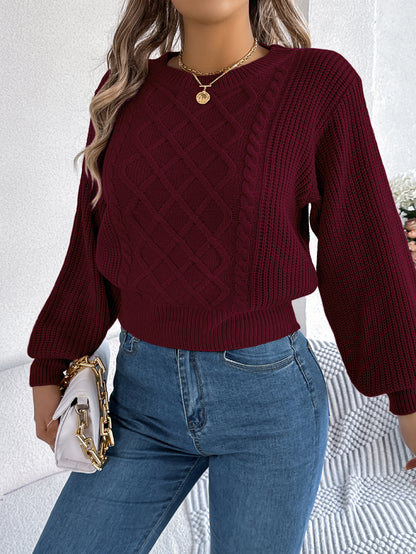 Autumn Winter Solid Color Twist Lantern Long Sleeve Waist Tight Pullover Women Clothing