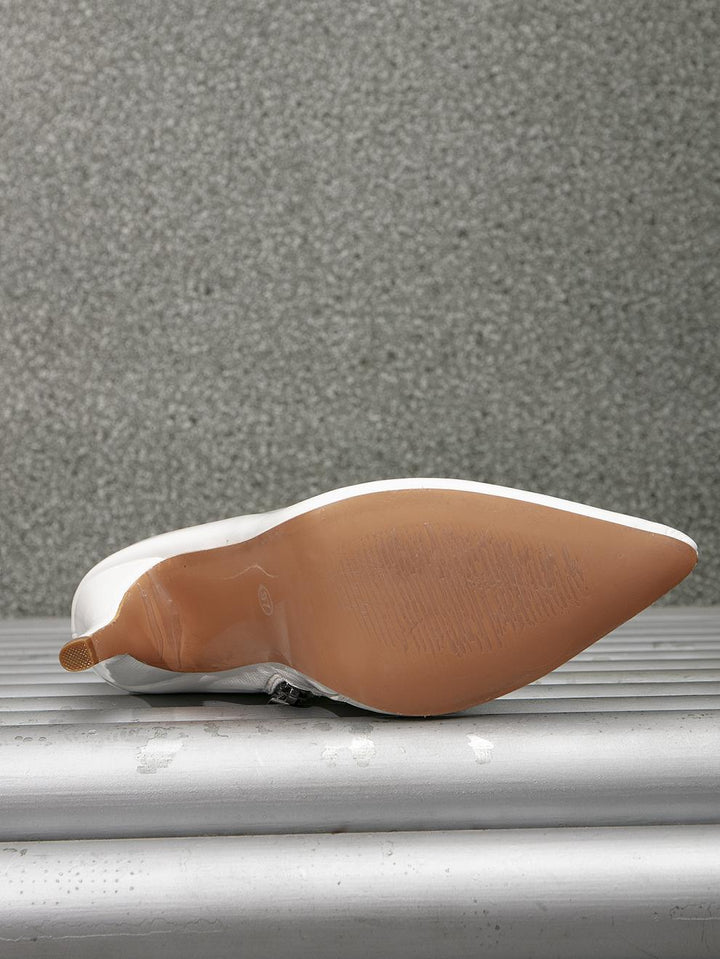 Heels Pointed Toe High Heel Short Boots White Fine Heel Pleated Short Boots Pointed Toe Skinny British Ankle Boots - GLAMWEARS