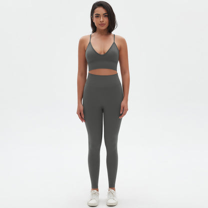 Knit Breathable Yoga Clothes Sexy Beauty Back Sports Bra High Waist Shaping Tights Fitness Suit