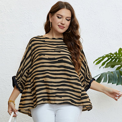 Summer Zebra Pattern 3/4 Sleeve Elegant Plus Size Top