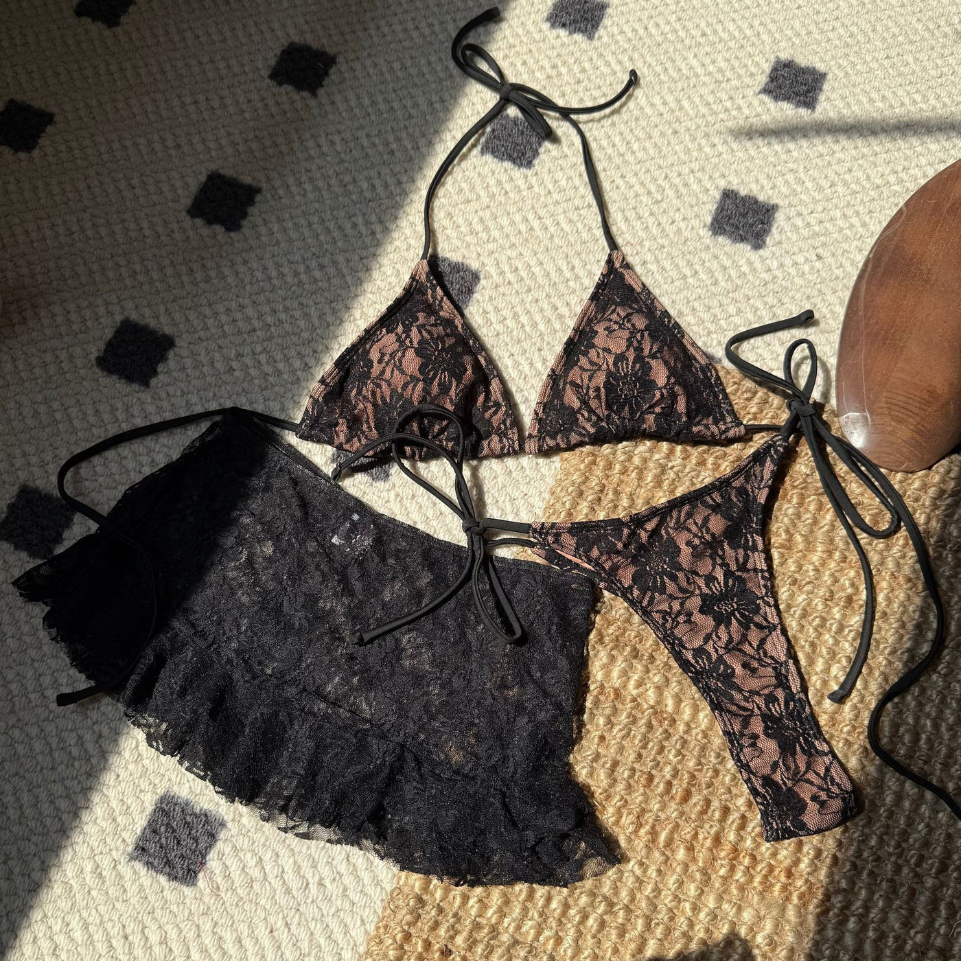 Beach Sexy Lace Cutout Three Piece Sets Split Bikini Swimwear Swimsuit