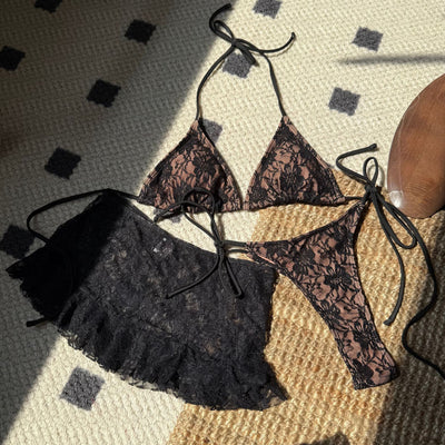 Beach Sexy Lace Cutout Three Piece Sets Split Bikini Swimwear Swimsuit