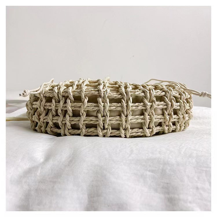 Simple Semicircle Hollow Out Cutout Straw Bag Crossbody Straw Bag Woven Bag Vacation Beach Bag Women Bag - GLAMWEARS