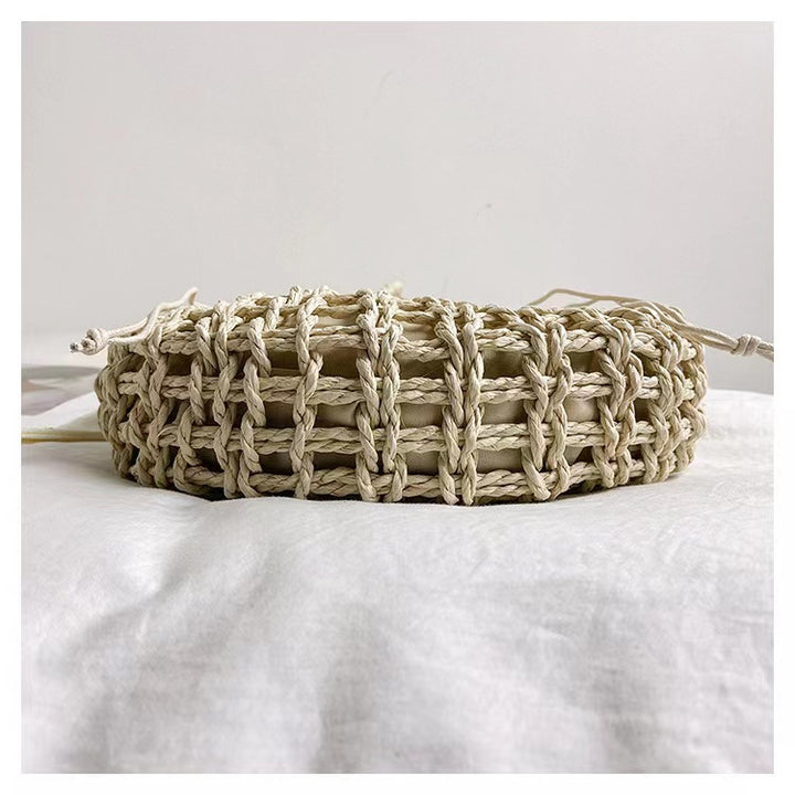 Simple Semicircle Hollow Out Cutout Straw Bag Crossbody Straw Bag Woven Bag Vacation Beach Bag Women Bag - GLAMWEARS