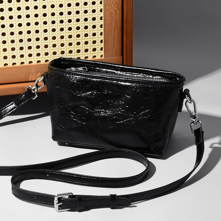 Leather Bag Simple Crack Messenger Bag Special Interest Shoulder Bag Large Capacity Bucket Bag Women - GLAMWEARS