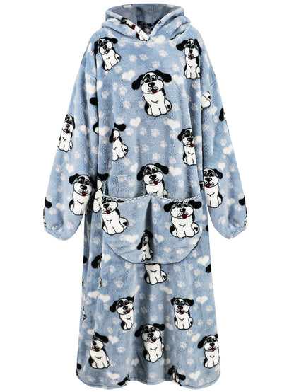 Thickened Pullover Coral Fleece Pajamas Hooded TV Blanket Outdoor Cold Proof Warm Nightgown Home Lazy Blanket