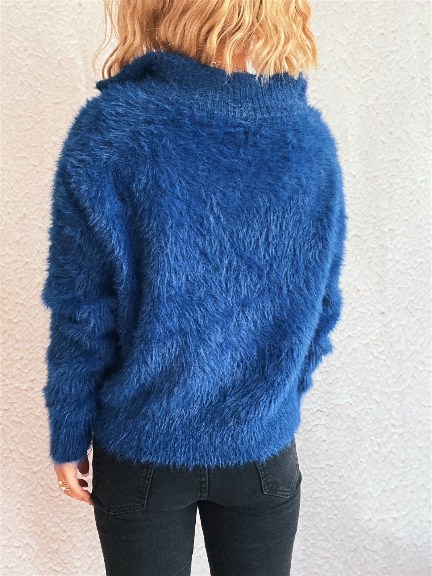 Solid Color Short Casual Polo Collar Half Zipper Knitted Top Commuting Women Sweater