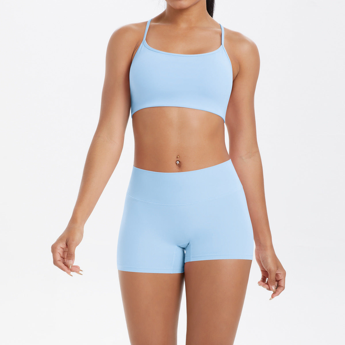 Yoga Wear Sexy Skin Friendly Beauty Back Sling Sports Bra High Waist Breathable Shorts Tights Fitness Set