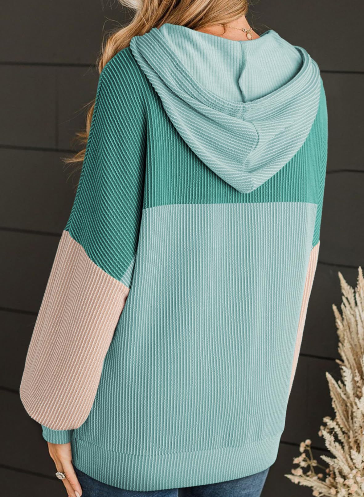 Autumn Winter Twist Strip Color Matching Long Sleeve Hoodie Loose Sweater