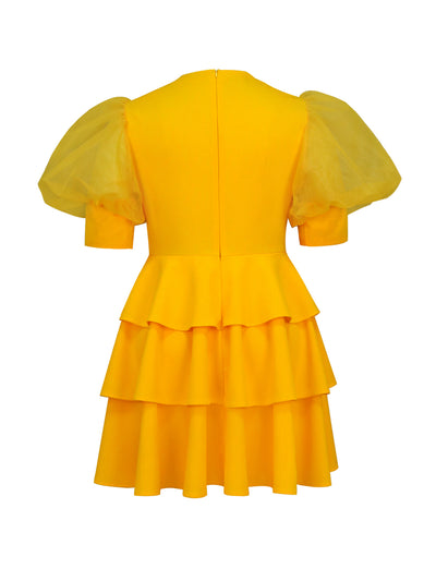 Puff Sleeve Tiered Dress Party Cocktail Party Modeling A line Dresses