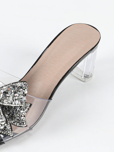 Bowknot Slippers Women Summer Outdoor Summer Transparent High Heels French Slippers