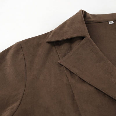 French Suede Collar Casual Double Breasted Coat Fall Winter Brushed Velvet Coat