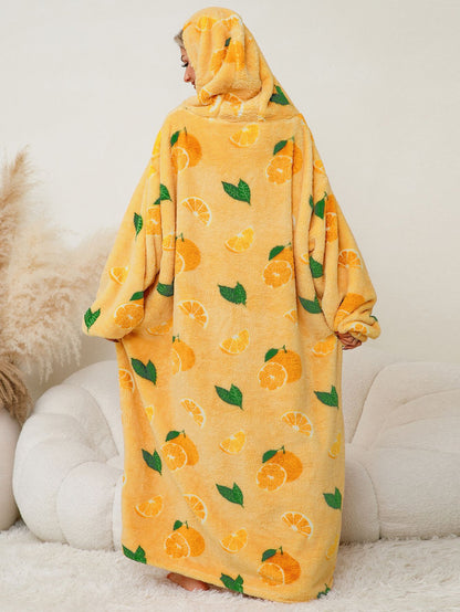 Thickened Pullover Coral Fleece Pajamas Hooded TV Blanket Outdoor Cold Proof Warm Nightgown Home Lazy Blanket