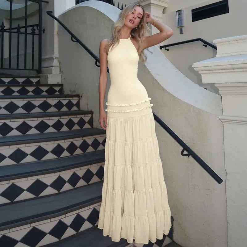 Women Clothing Summer Sexy Backless Halter Pleated Dress Women