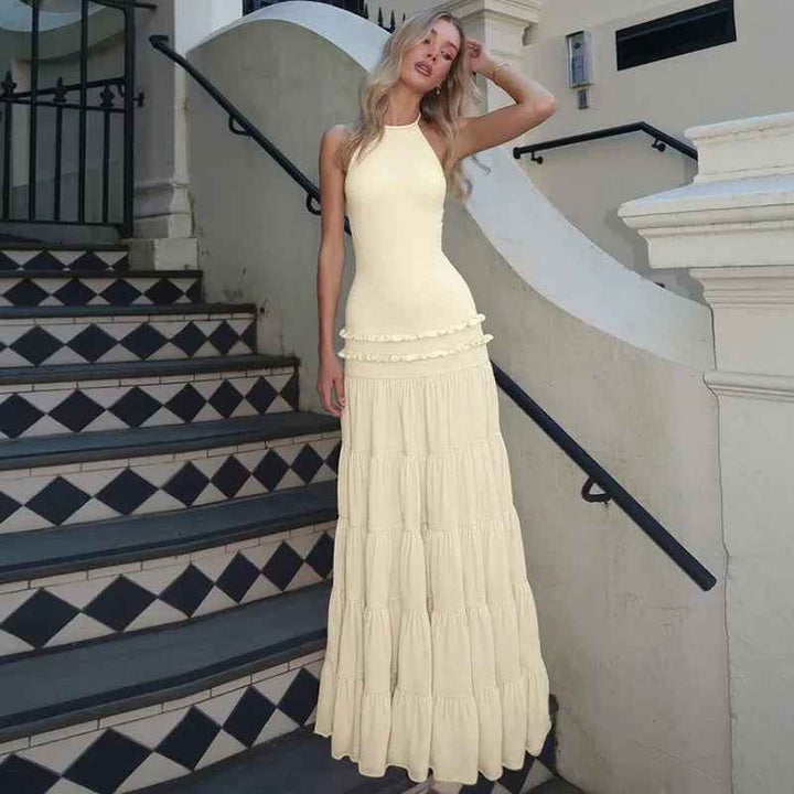 Women Clothing Summer Sexy Backless Halter Pleated Dress Women