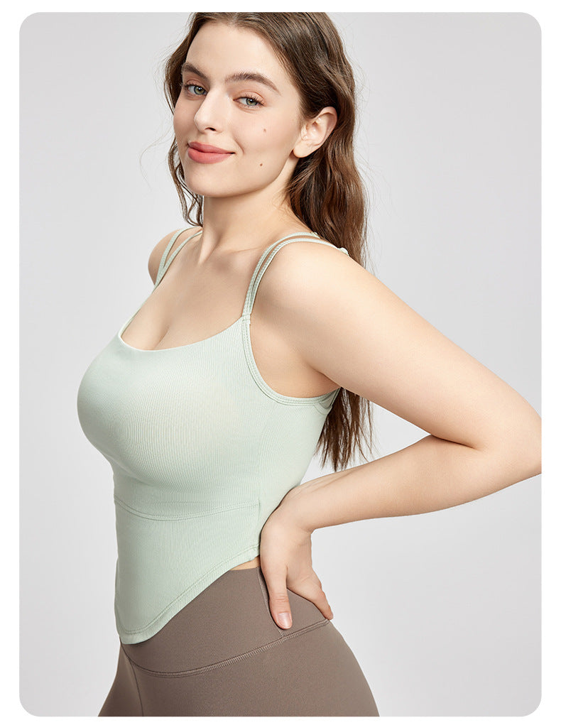 Square Collar plus Size Slip Top Adjustable Sleeveless Workout Top Fixed Cup Yoga Clothes Vest Outer Wear