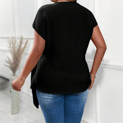 Plus Size Summer Simplicity Women Solid Color V neck Short Sleeve T shirt All Matching Top