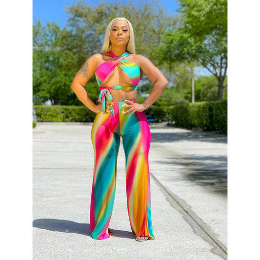 plus Size Women Clothes Sexy Loose Gradient Printing Suit