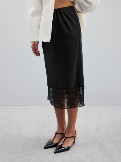 Lace Stitching Skirt Women Summer Solid Color Satin Lace Lace Skirt