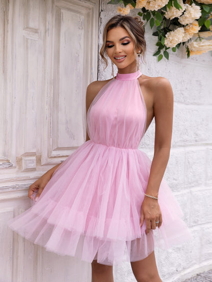 Sexy Mesh Hem Backless off Shoulder Dress