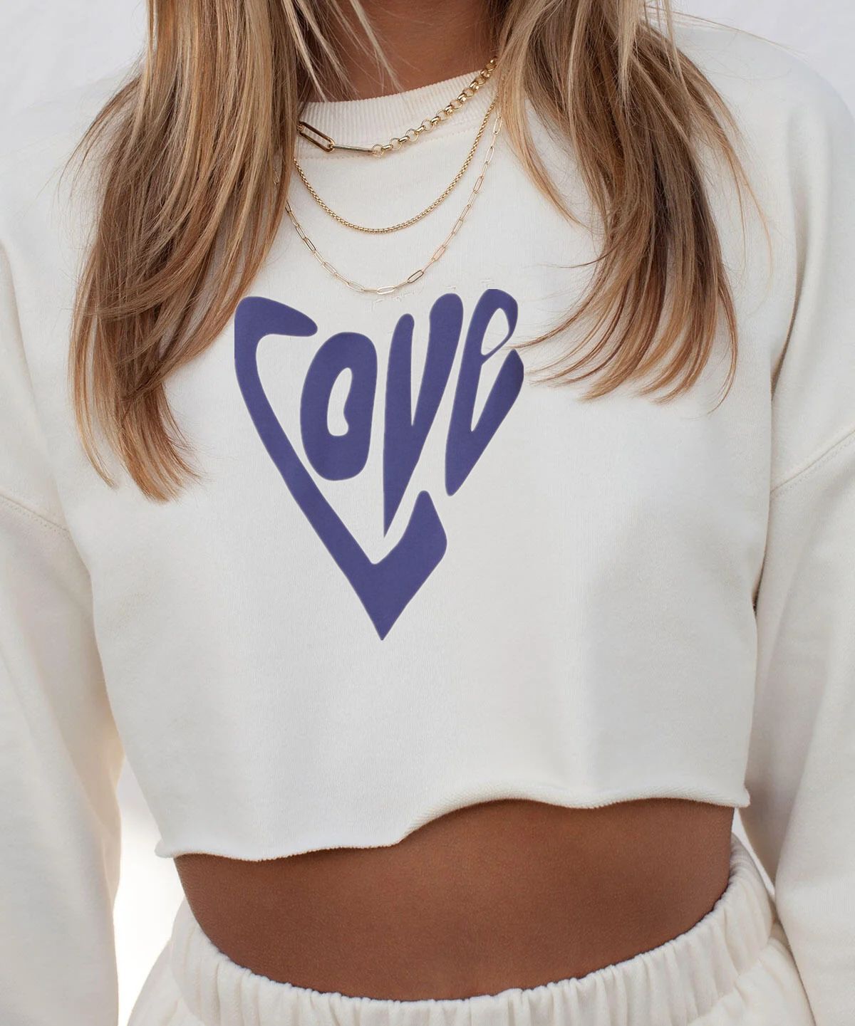 Women Clothing Autumn Winter Love Heart-Shaped Letter Graphic Printing round Neck Short Long-Sleeved Sweatshirt