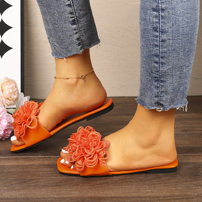 Floral Flat Square Toe Slippers for Women Outdoor Casual Lightweight Beach Slippers
