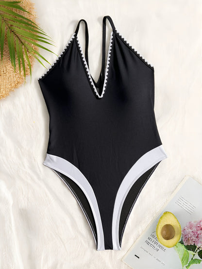 Bikini One Piece Swimsuit Halter Bikini Swimsuit Women Color Matching Swimsuit Sexy