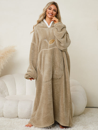 Women Clothing Laid Back Long Sleeve Pullover Coral Velvet Pajamas Coat Thickened Thermal Flannel Long Pajamas