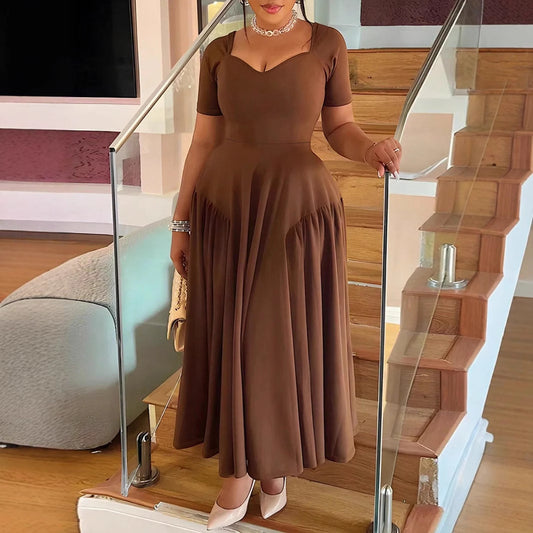 Spring Summer Women Elegant Long Tube Top Collar Waist Slimming plus Size Dress