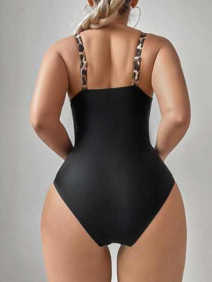 Printing Halter Spaghetti Straps Sexy Bikini One Piece Lace up Spring