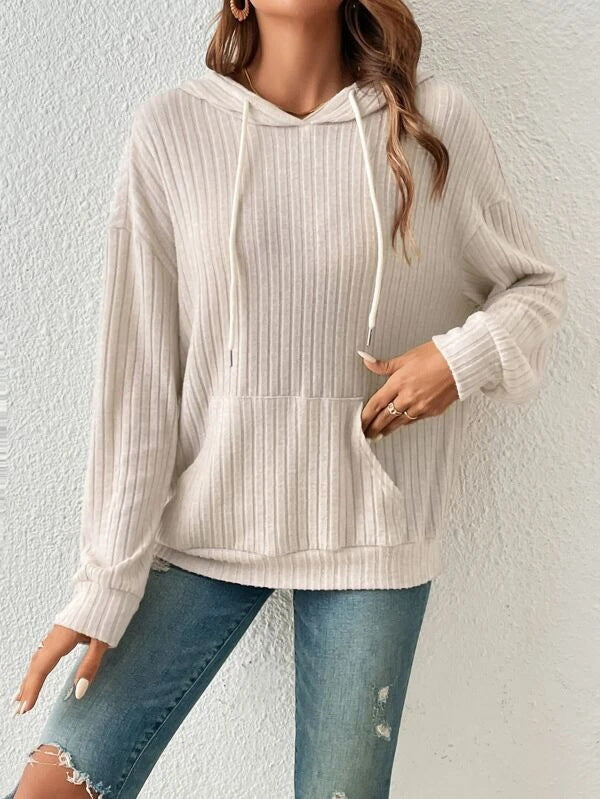 Autumn Winter Knitwear Hooded Sunken Stripe Kangaroo Pocket Long Sleeve Bathroom